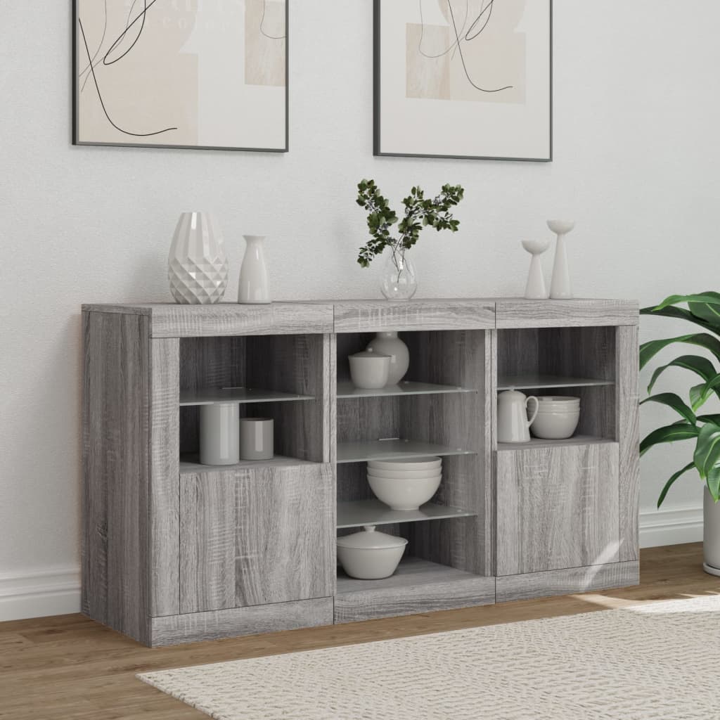Sideboard with LED Lights Grey Sonoma 123x37x67 cm